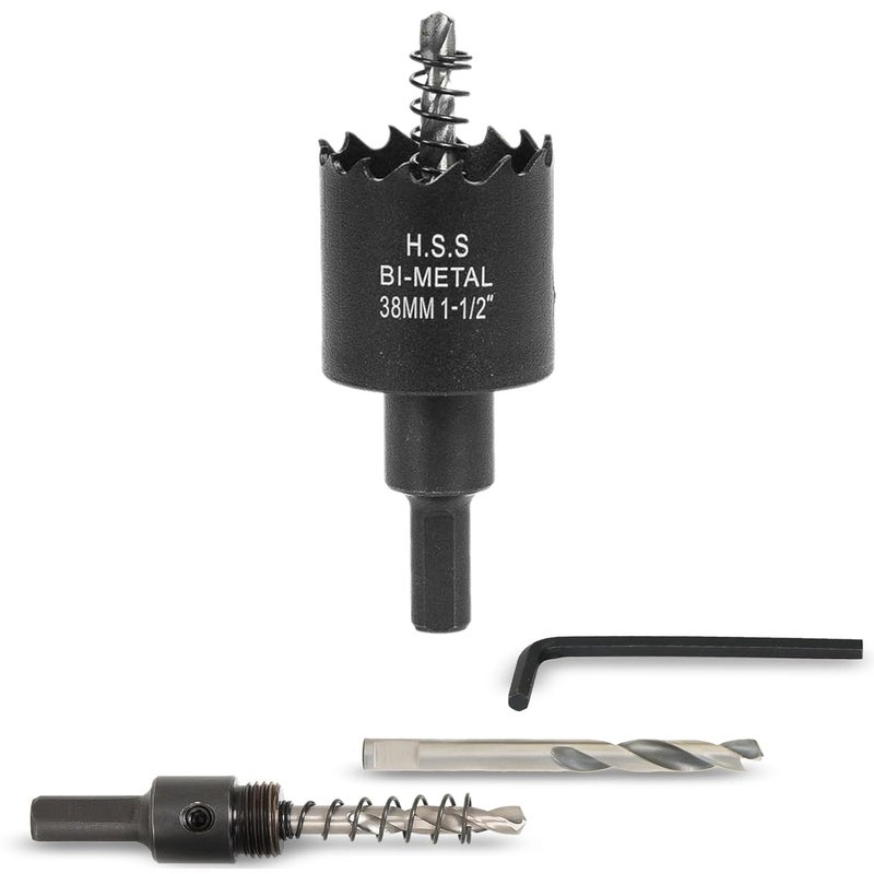 VIKITON 1-1/2 Inch Hole Saw with Arbor for Wood Metal Plastic, 1.5 in Bimetal Hole Cutter, Fast Chip Removal, Smooth Flat Drilling Edge, Lightweight & Portable (Black) - Image 1